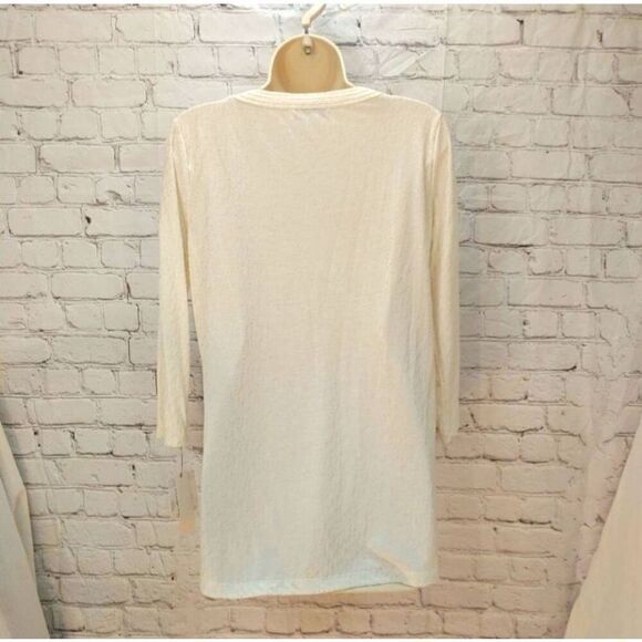 Liz Claiborne Women's Size Small White/Silver Hi-Lo Blouse - Picture 6 of 7